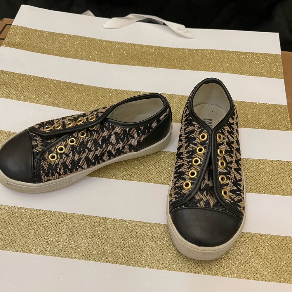 Girls Michael Kors Monogram Sneaker Black/Tan